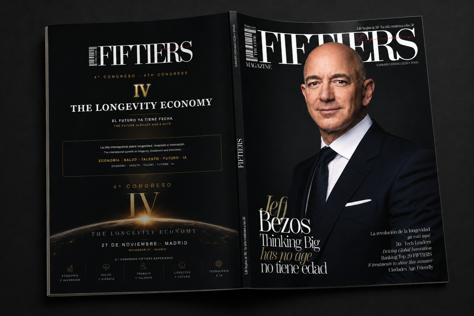 Doble página de FIFTIERS Magazine verano 2026