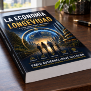 Portada de La Economía de la Longevidad, de Pablo Gutiérrez-Ravé Villalón, sobre un escritorio