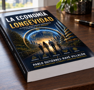 Portada de La Economía de la Longevidad, de Pablo Gutiérrez-Ravé Villalón, sobre un escritorio
